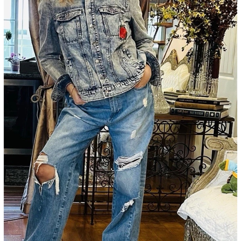 Forever 21 Gray Jean Jacket With Red Patch New Si… - image 2